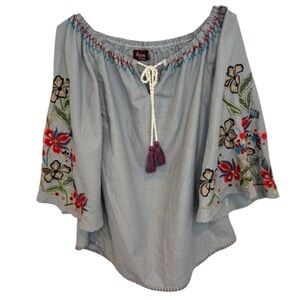 NWT Avani Del Amour Off Shoulder Floral Tassel Tie Blouse, Size Small